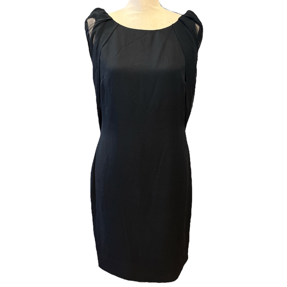 Marchesa Notte Black Silk Sleeveless Dress w/ Sheer Cape Size 6